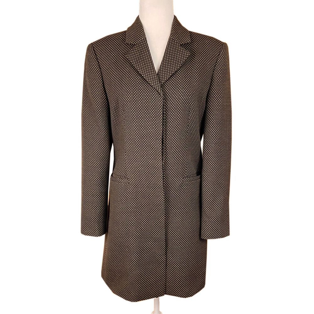 Sisley Lightweight Wool Coat 42 IT 6 US Brown Microdots Lined Pockets Italy